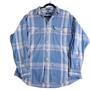 Vintage Christian Dior Monsieur Plaid Button Down Shirt Mens L Blue USA